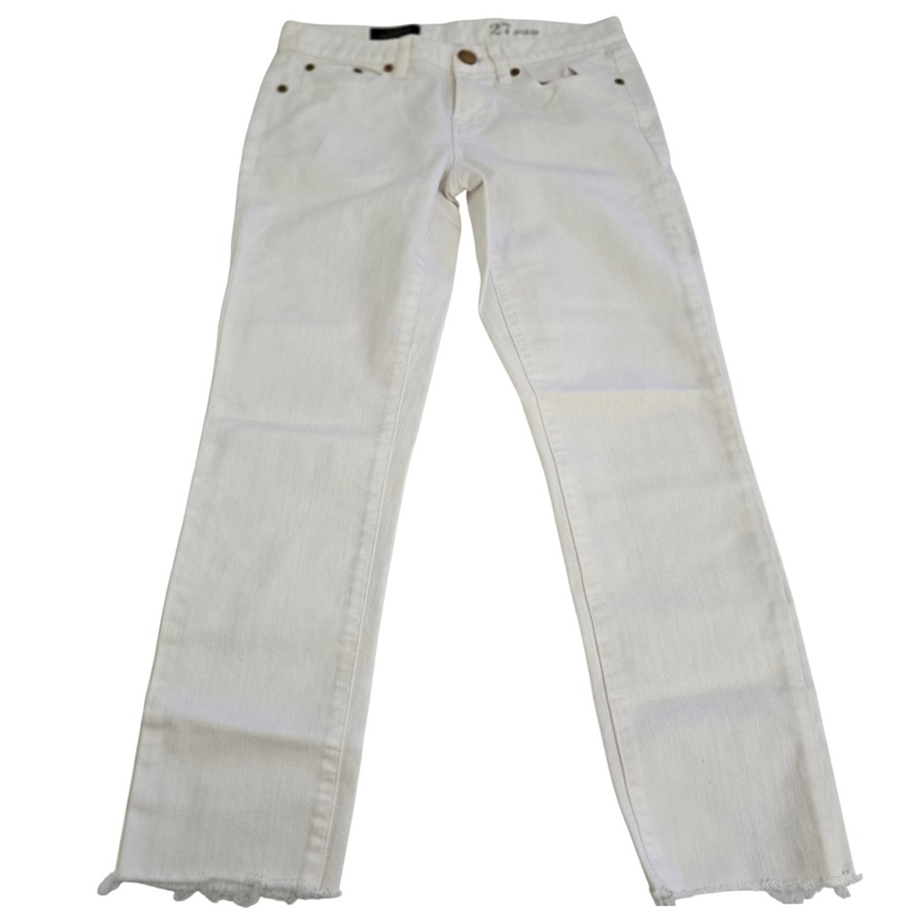 J.Crew Toothpick White Denim Jeans Womens 27 Ankle Frayed Hem 26x25 Preppy Cool‎